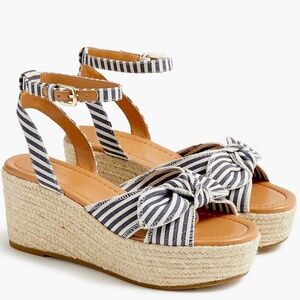 J Crew Canvas bow platform espadrilles in navy stripe size 9.5